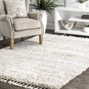 nuloom brooke shag tasseled area rug - 9x12 shag area rug casual ivory rugs for living room bedroom dining room nursery