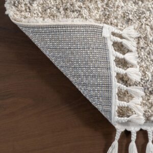 nuLOOM Brooke Shag Tasseled Area Rug - 9x12 Shag Area Rug Casual Ivory Rugs for Living Room Bedroom Dining Room Nursery