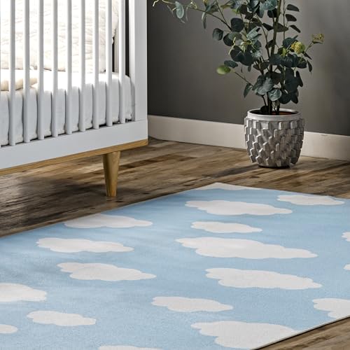 nuLOOM Lilia Machine Washable Kids Cloud Ultra Thin Area Rug, 5' x 8', Light Blue