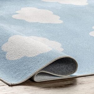 nuLOOM Lilia Machine Washable Kids Cloud Ultra Thin Area Rug, 5' x 8', Light Blue