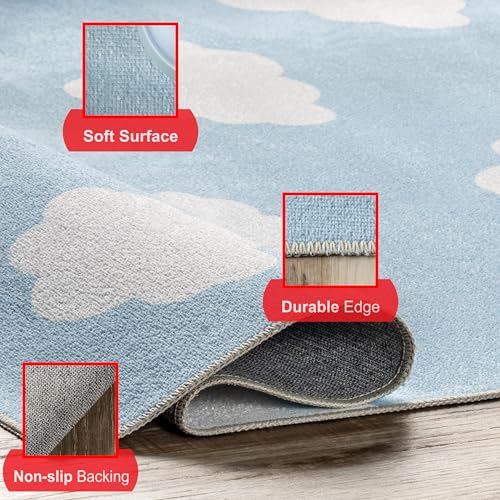 nuLOOM Lilia Machine Washable Kids Cloud Ultra Thin Area Rug, 5' x 8', Light Blue