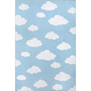 nuLOOM Lilia Machine Washable Kids Cloud Ultra Thin Area Rug, 5' x 8', Light Blue