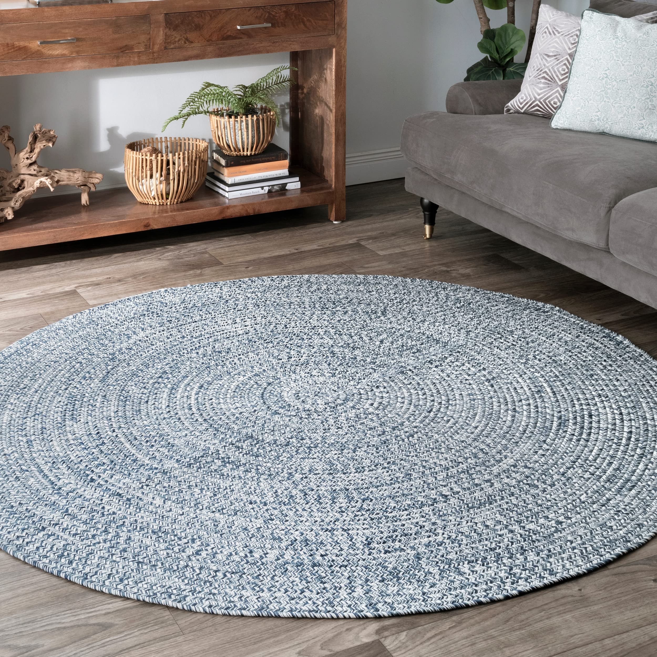 nuLOOM Wynn Braided Indoor/Outdoor Area Rug, 8' Round, Light Blue