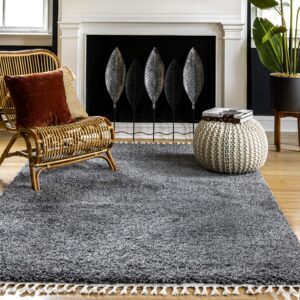 nuloom gelina soft shaggy tassel plush area rug, 8x11, dark grey