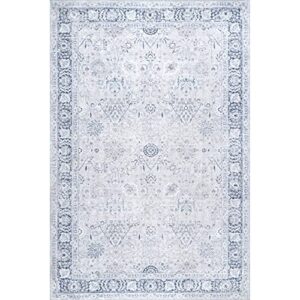 Rugs USA x Lauren Liess Bayberry Vintage Machine Washable Ultra Thin Area Rug, 5' x 8', Light Blue