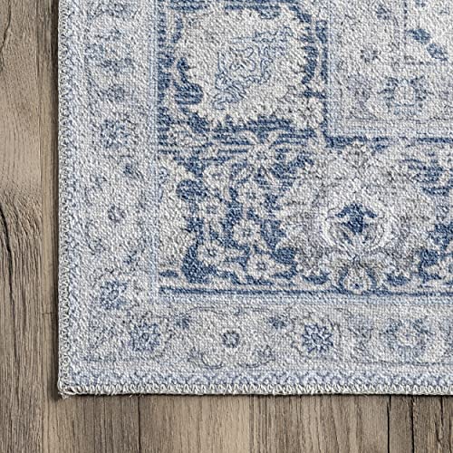 Rugs USA x Lauren Liess Bayberry Vintage Machine Washable Ultra Thin Area Rug, 5' x 8', Light Blue