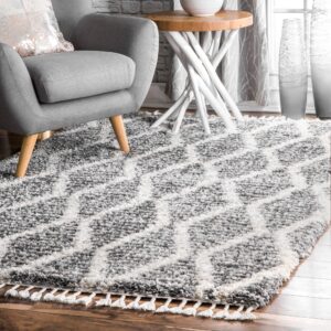 nuloom sheree transitional shag area rug, 7' 10" x 11', grey