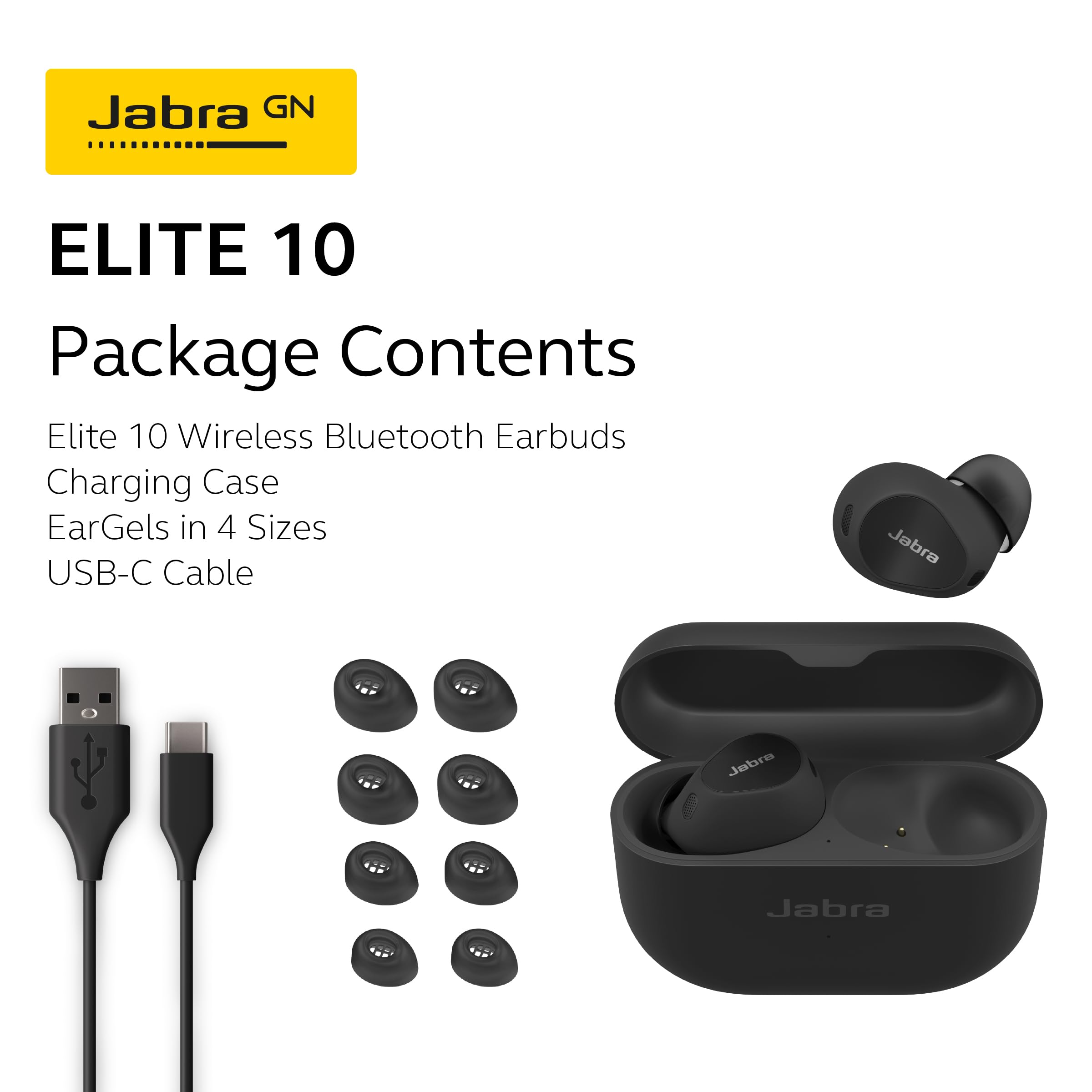 Jabra Elite 10 True Wireless Bluetooth Earbuds – Advanced Active Noise Cancelling with Dolby Atmos Surround Sound, All-Day Comfort, Multipoint, Crystal-clear calls – Gloss Black