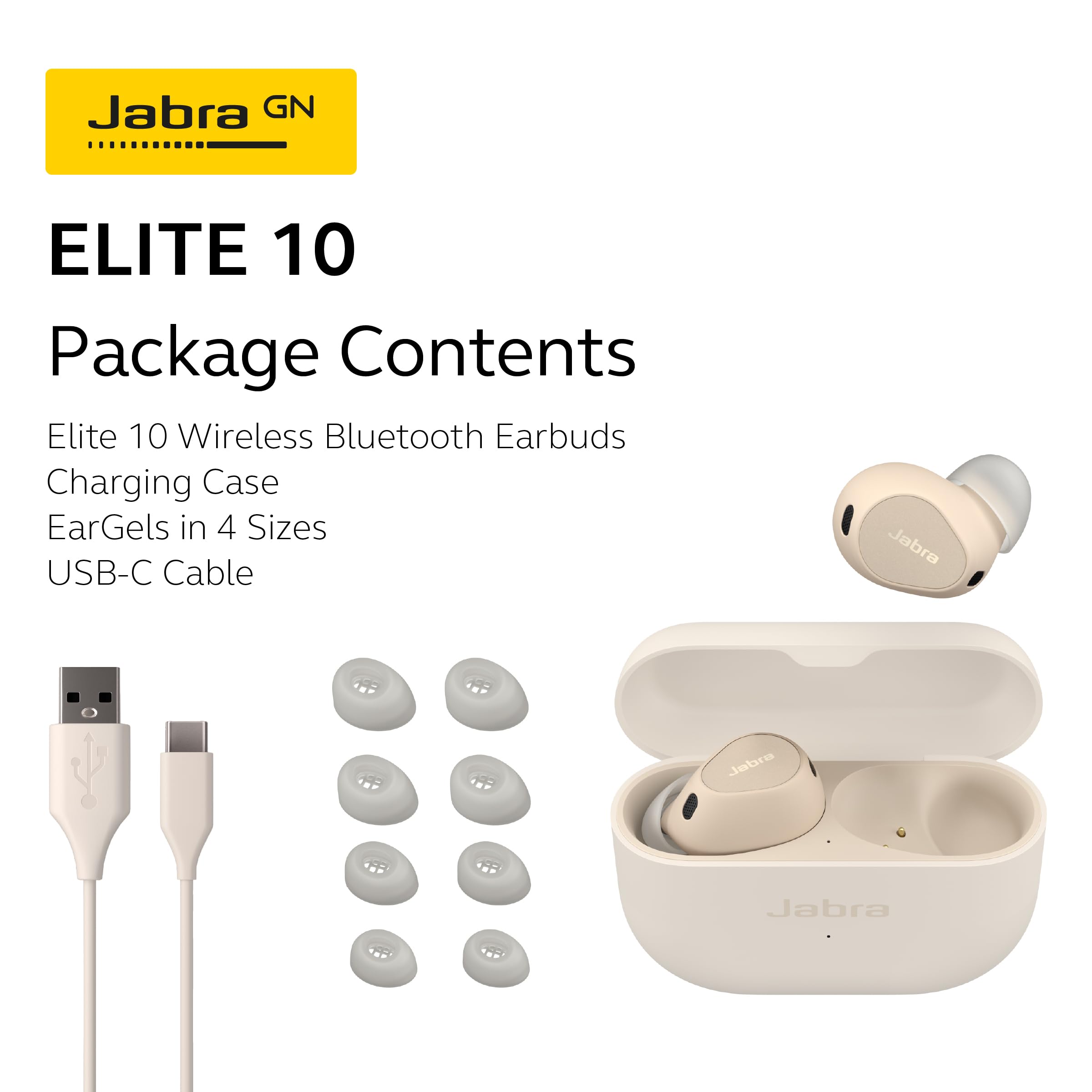 Jabra Elite 10 True Wireless Bluetooth Earbuds – Advanced Active Noise Cancelling with Dolby Atmos Surround Sound, All-Day Comfort, Multipoint, Crystal-clear calls – Cream