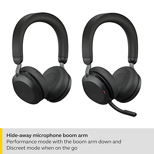 Jabra Evolve2 75 PC Wireless Headset with 8-Microphone Technology - Dual Foam Stereo Headphones with adjustable Advanced Active Noise Cancelling, USB-C Bluetooth Adapter and UC Compatibility - Black