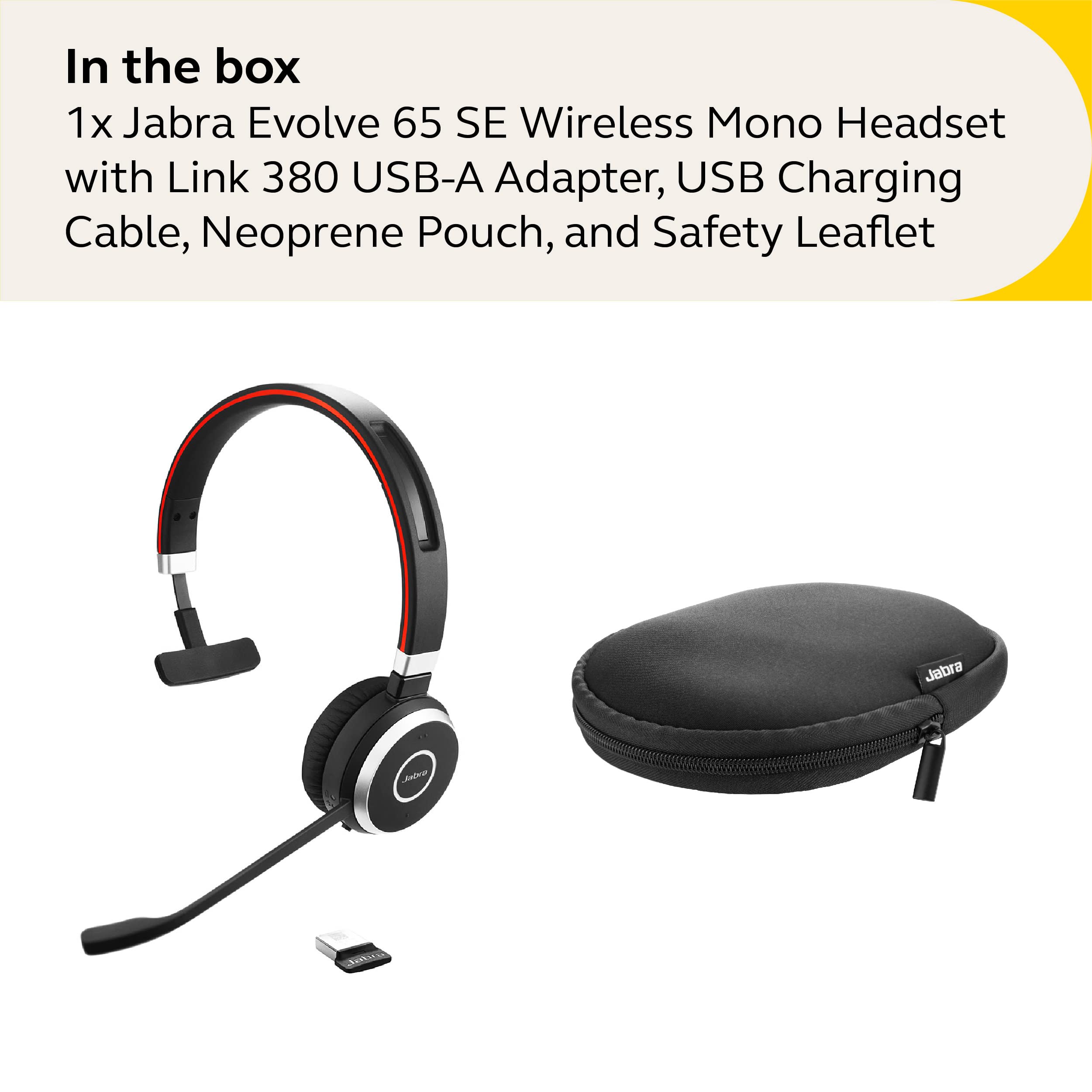 Jabra Evolve 65 SE Mono Wireless Headset - Bluetooth Headset with Noise-Cancelling Microphone, Long-Lasting Battery, and Dual Connectivity - MS Teams Certified, Works with All Other Platforms - Black