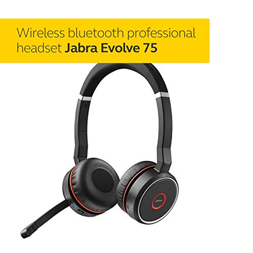 Jabra Evolve 75 UC Wireless Headset, Stereo – includes Link 370 USB Adapter – Bluetooth Headset with World-Class Speakers, Active Noise-Cancelling Microphone, All Day Battery