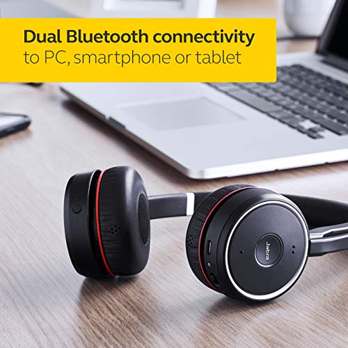 Jabra Evolve 75 UC Wireless Headset, Stereo – includes Link 370 USB Adapter – Bluetooth Headset with World-Class Speakers, Active Noise-Cancelling Microphone, All Day Battery