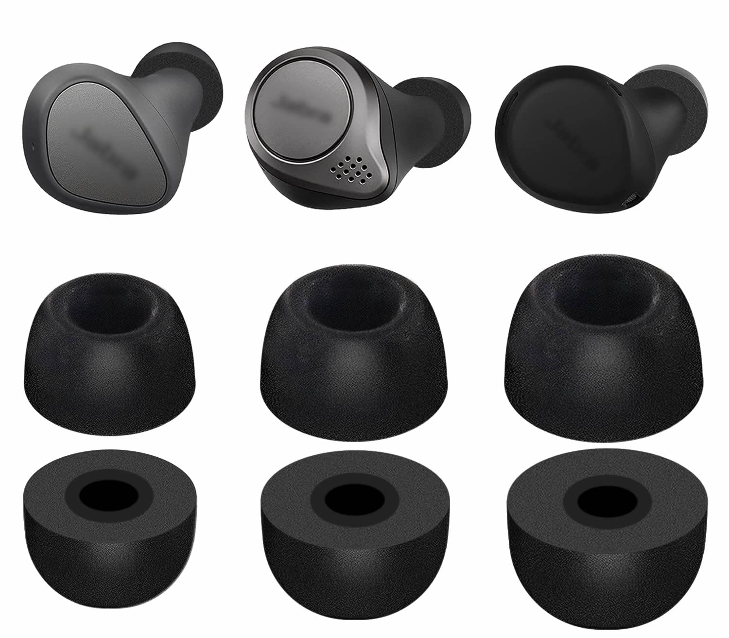 3 Pairs Memory Foam Elite 75T / Elite 3 / Elite 7 Pro Ear Tips Buds, Replacement Reduce Noise Comfortable Eartips Compatible with Jabra Elite 65T / Elite 7 Active/Elite 4 Active - S/M/L Black