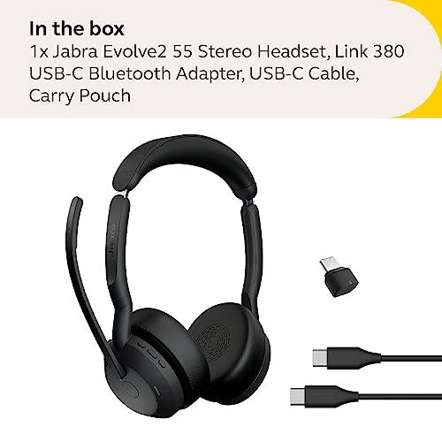 Jabra Evolve2 55 Stereo Wireless Headset - Features AirComfort Technology, Noise-Cancelling Mics & Active Noise Cancellation - MS Teams Certified, Works with Other Platforms - Black