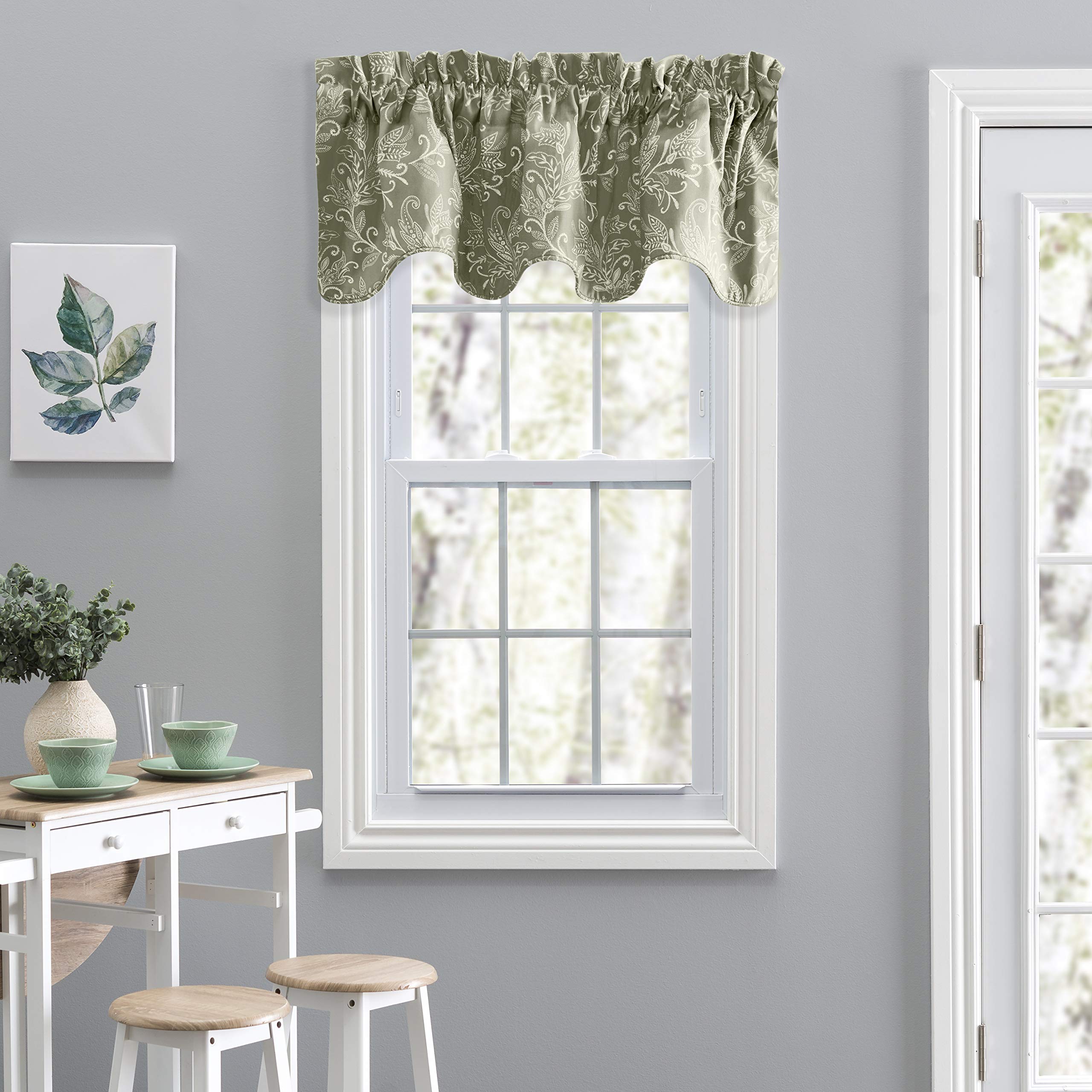 Ellis Curtain Lexington Leaf Scallop Valance, Sage