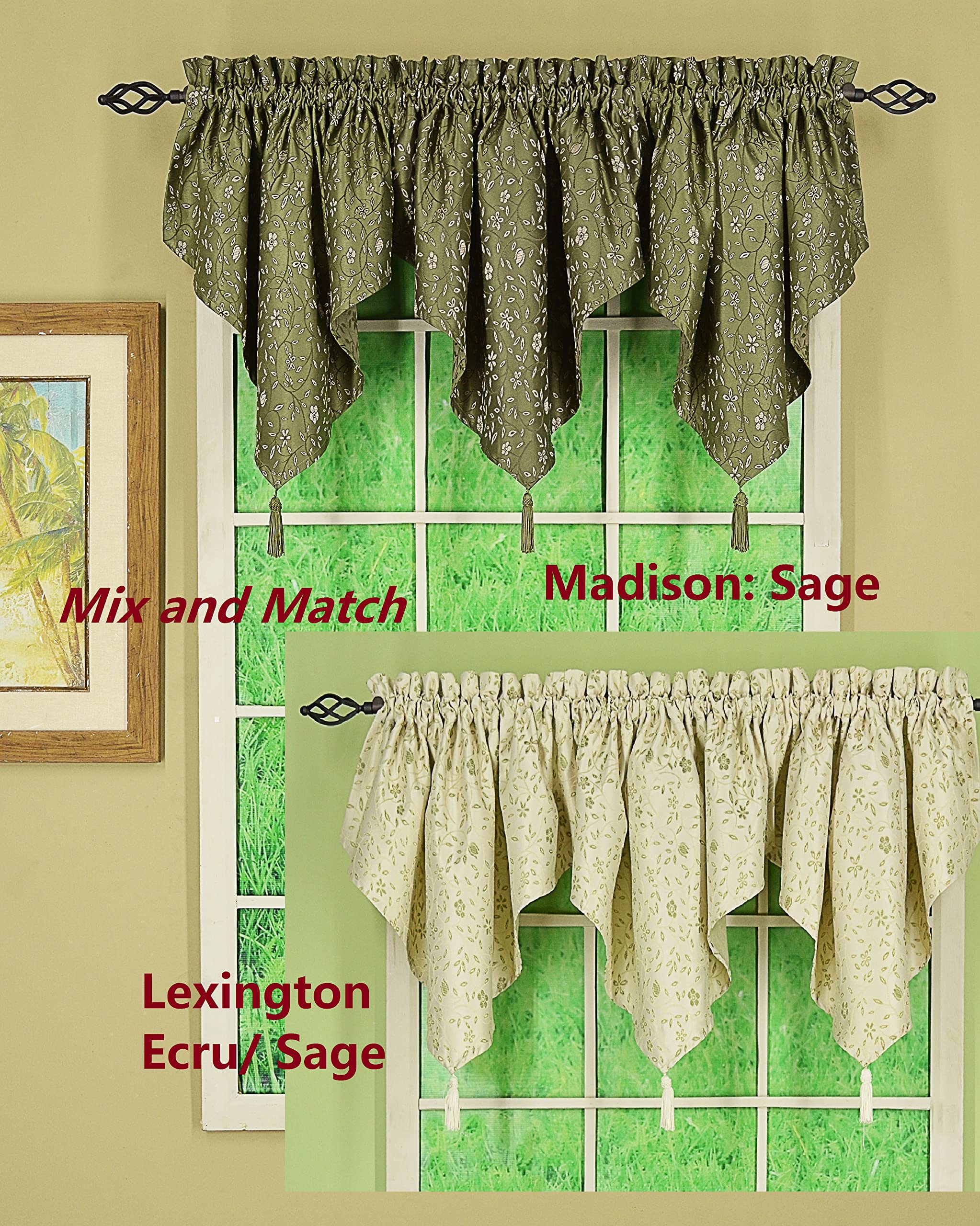 Today's Curtain Lexington Ascot 40" W x 25" L, Ecru/Sage