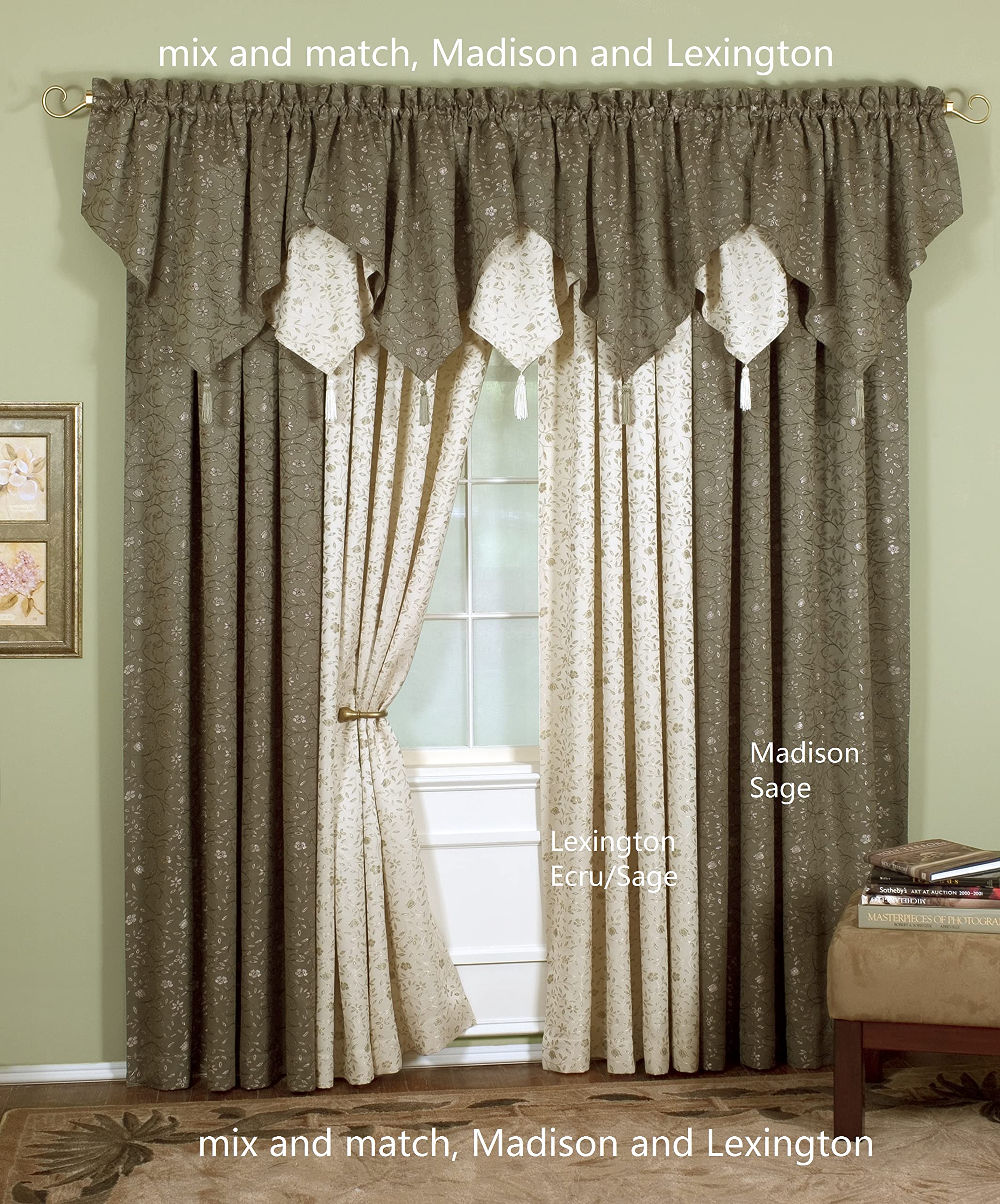 Today's Curtain Lexington Ascot 40" W x 25" L, Ecru/Sage