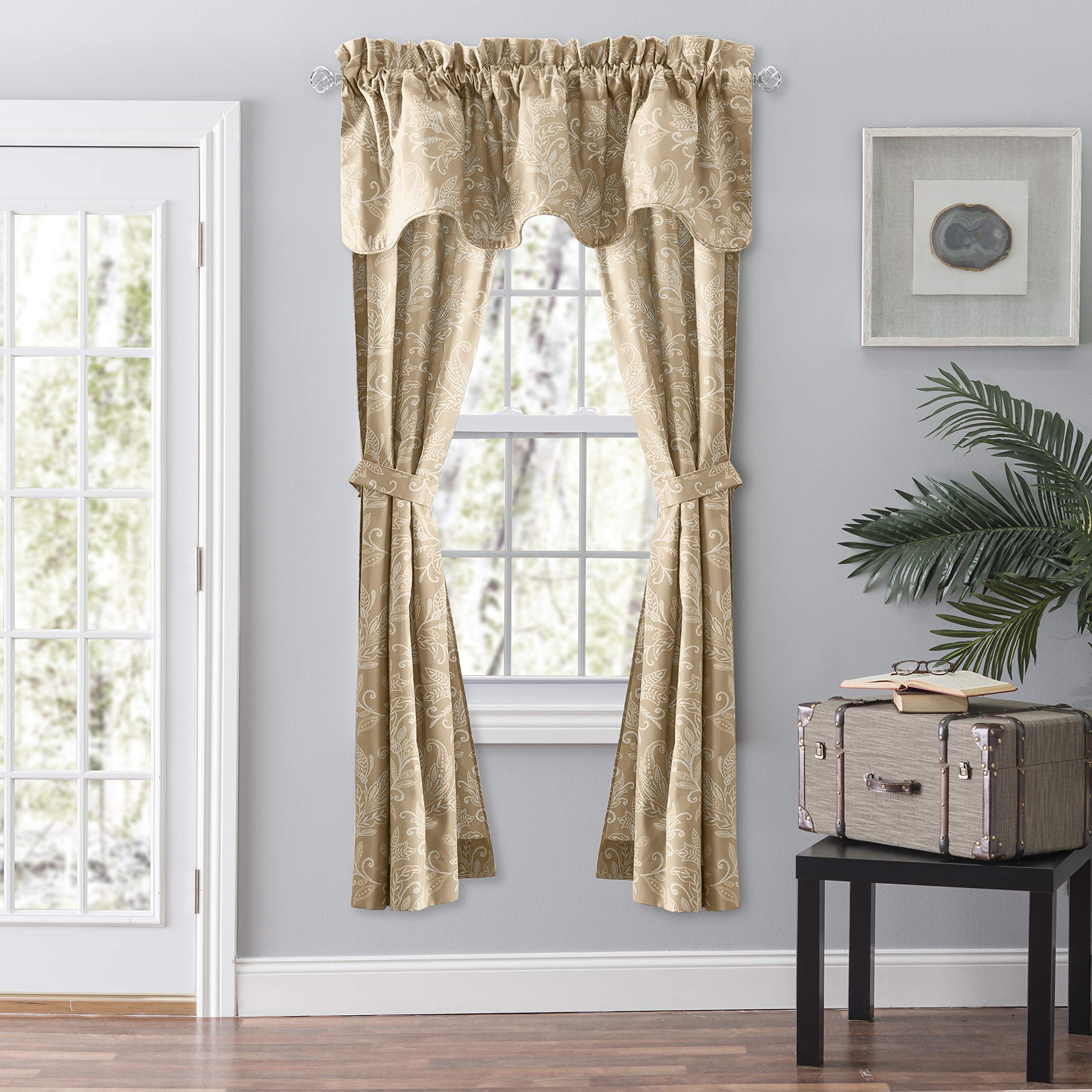 Ellis Curtain Lexington Leaf Scallop Valance, Tan, 58.00" x 15.00"