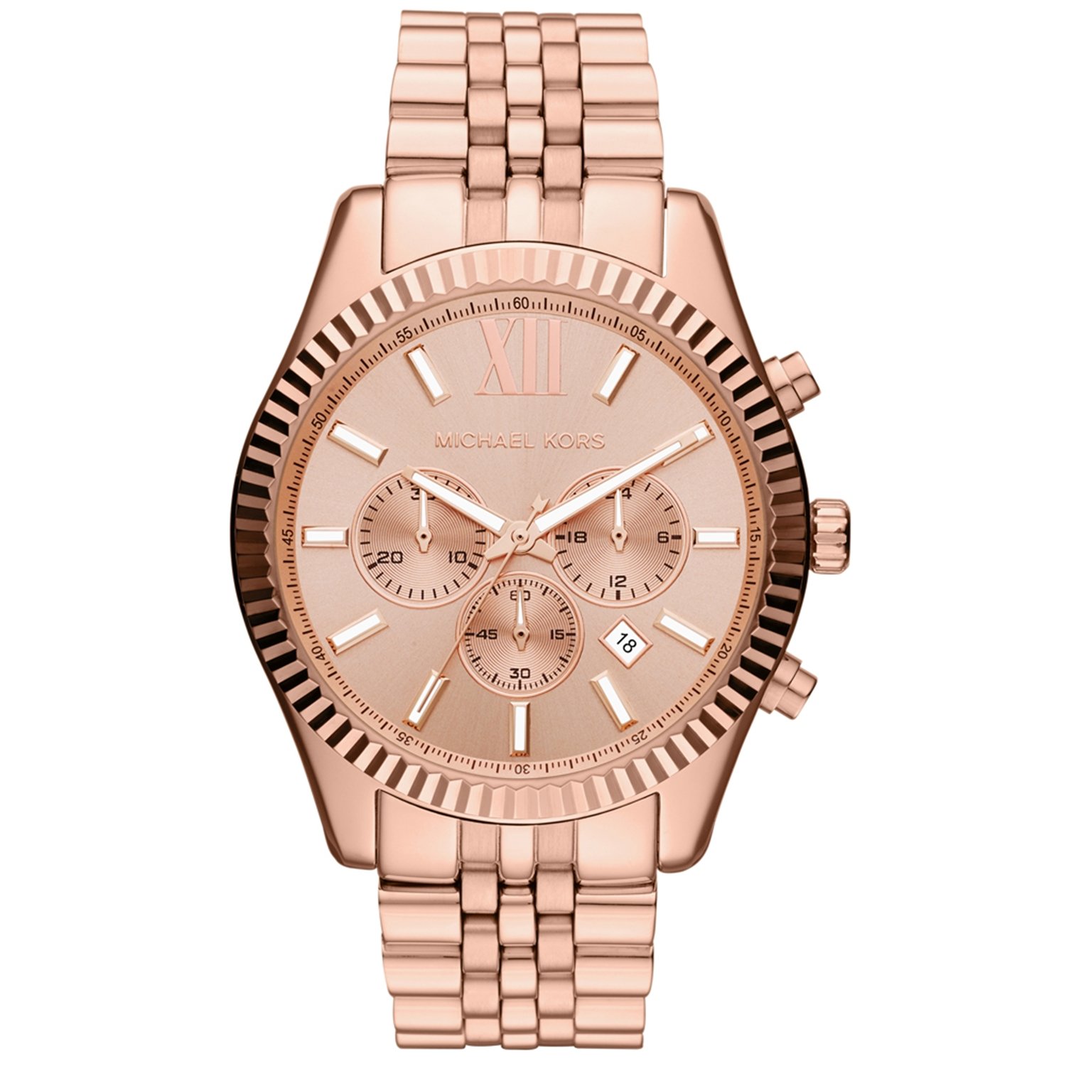 Michael Kors Lexington Chronograph Rose Dial Rose Gold-plated Mens Watch MK8319