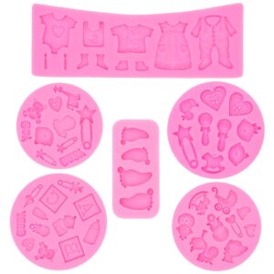 Rainmae 6Pcs Cute Baby Silicone Fondant Cake Mold Baby Birthday Party Kitchen Baking Mold Cake Decorating Moulds Modeling Tools Baby Shower Gender Reveal Party Gummy Sugar Chocolate Candy Cupcake Mold