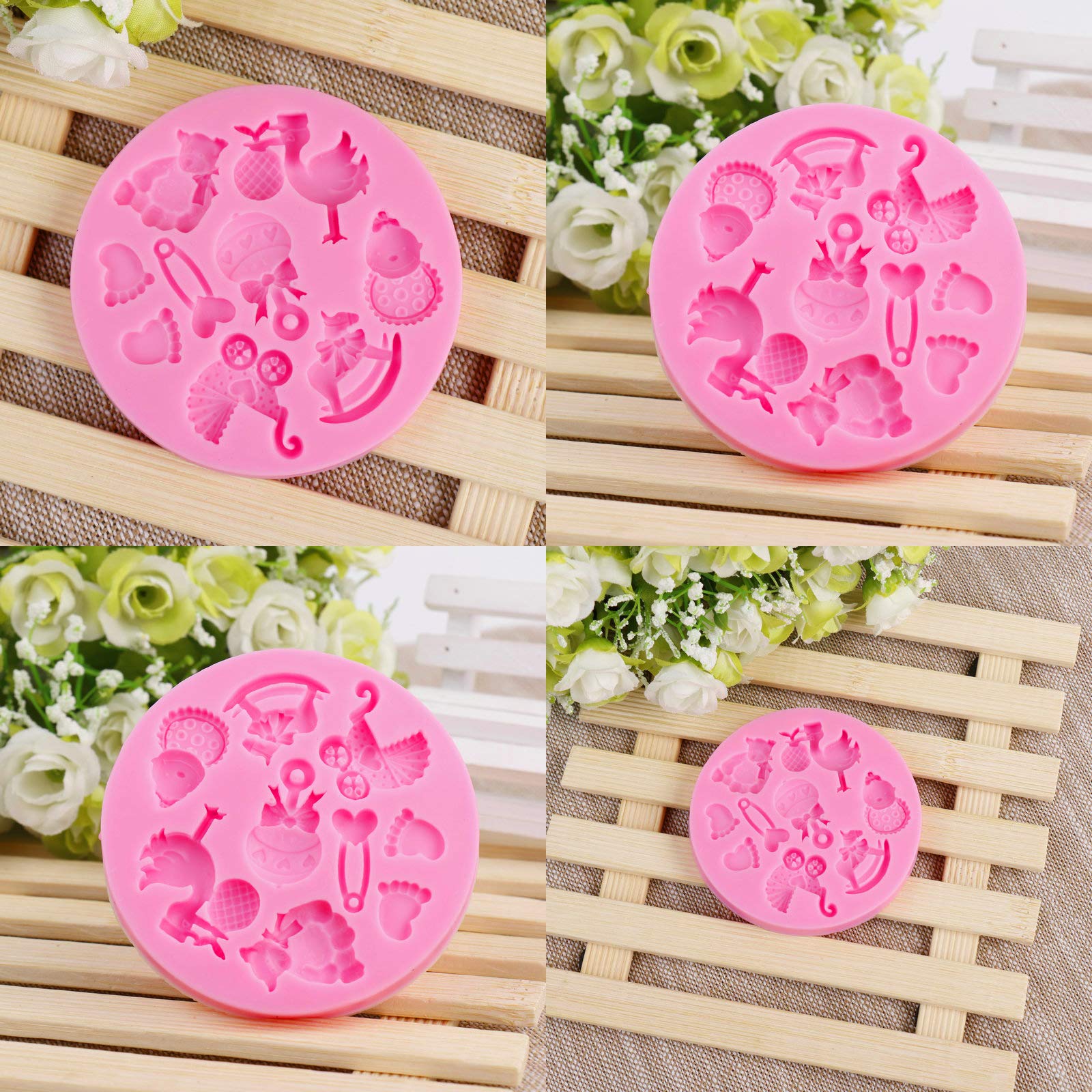 Rainmae 6Pcs Cute Baby Silicone Fondant Cake Mold Baby Birthday Party Kitchen Baking Mold Cake Decorating Moulds Modeling Tools Baby Shower Gender Reveal Party Gummy Sugar Chocolate Candy Cupcake Mold