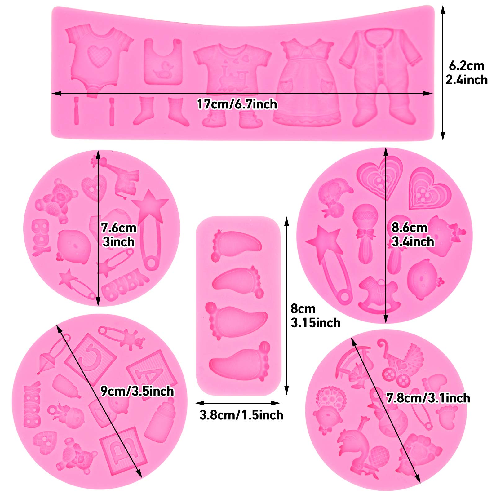 Rainmae 6Pcs Cute Baby Silicone Fondant Cake Mold Baby Birthday Party Kitchen Baking Mold Cake Decorating Moulds Modeling Tools Baby Shower Gender Reveal Party Gummy Sugar Chocolate Candy Cupcake Mold