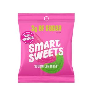 smartsweets sourmelon bites, candy with low sugar (3g), low calorie, plant-based, free from sugar alcohols, no artificial colors or sweeteners, 1.8 ounce