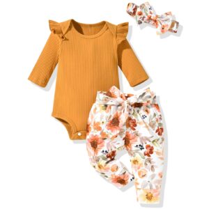 aalizzwell preemie baby girls fall winter clothes set premature floral long sleeve outfit brown autumn