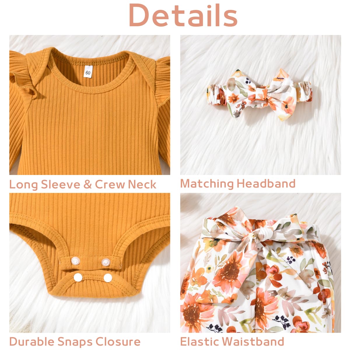 Aalizzwell Preemie Baby Girls Fall Winter Clothes Set Premature Floral Long Sleeve Outfit Brown Autumn