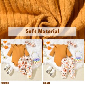 Aalizzwell Preemie Baby Girls Fall Winter Clothes Set Premature Floral Long Sleeve Outfit Brown Autumn