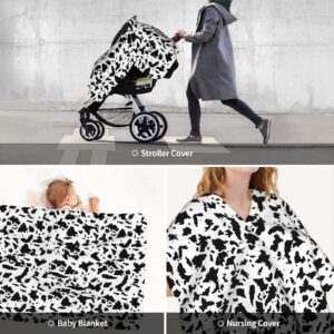 Black Brown Cow Print Skin Baby Car Seat Canopy Cover Multi Use Nursing Cover for Newborn Car Seat Canopy Mom Nursing Breastfeeding Covers Newborn Shower Gifts