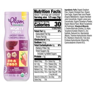 Plum Organics Mighty Puffs Organic Baby Food - Beet and Strawberry - 1.85 oz Canister (Pack of 6) - Ancient Grains and Chickpea Snacks