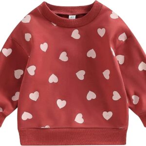 DOSYZTO Toddler Baby Girl Valentine's Day Outfit Spring Pink Sweatshirt Top Hey Sugar Print Sweater Shirts Fall Cute Clothes (Red Hearts Shirts,4-5T)