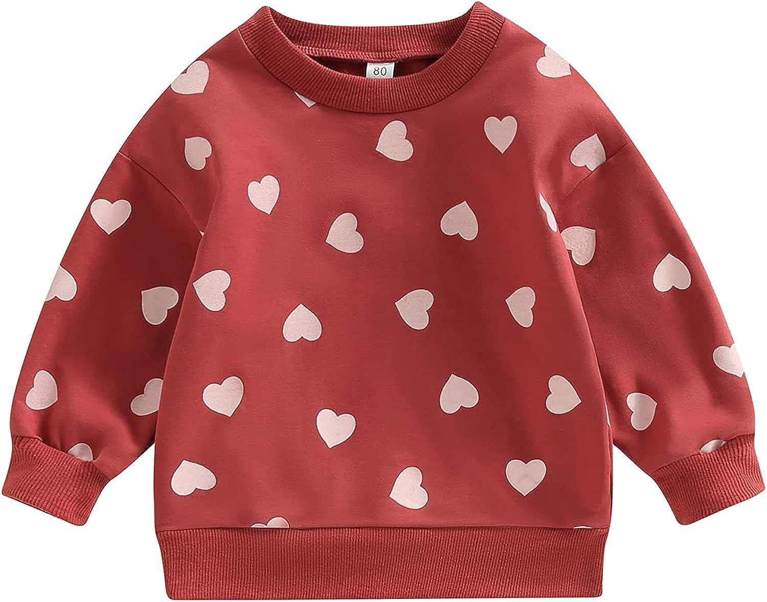 DOSYZTO Toddler Baby Girl Valentine's Day Outfit Spring Pink Sweatshirt Top Hey Sugar Print Sweater Shirts Fall Cute Clothes (Red Hearts Shirts,4-5T)