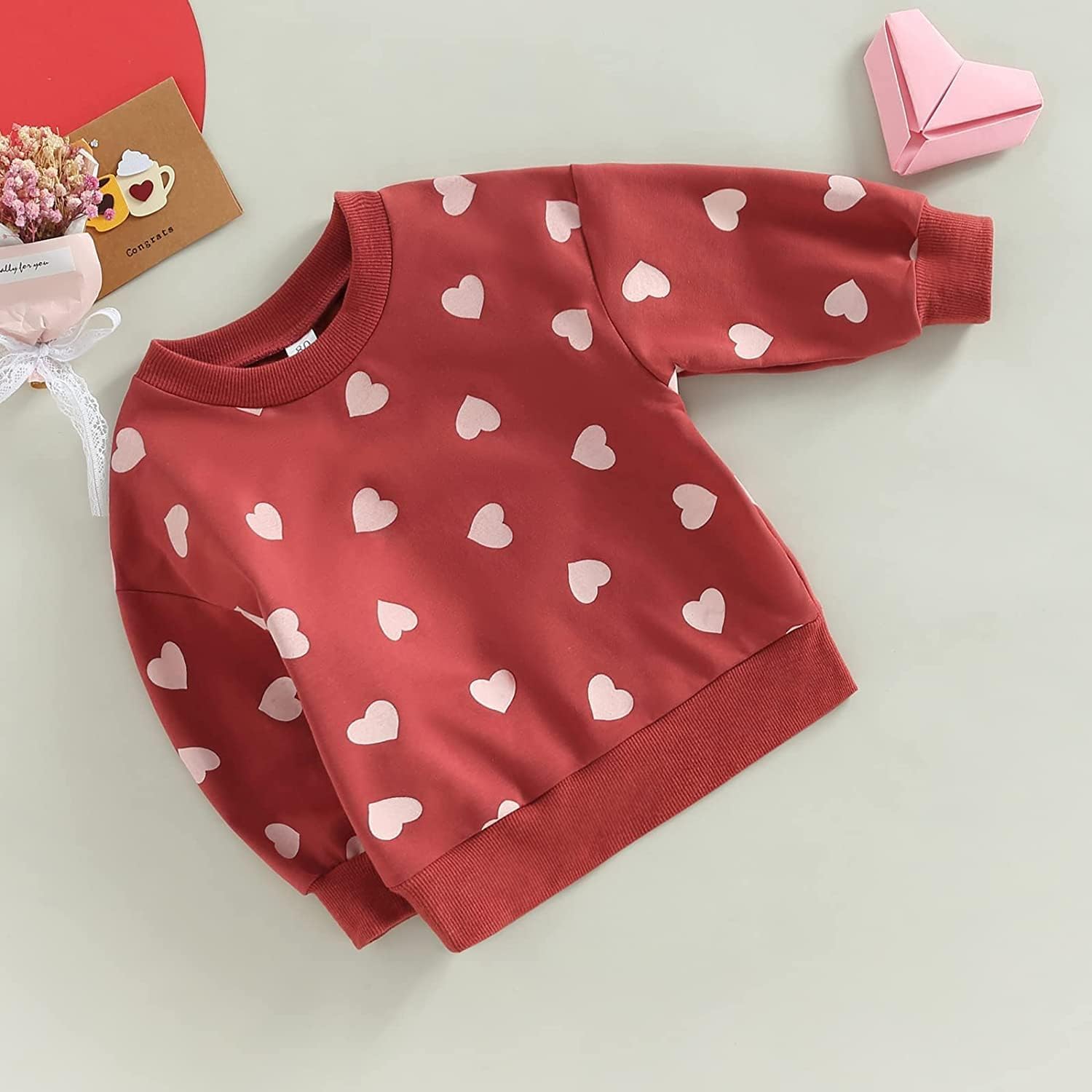 DOSYZTO Toddler Baby Girl Valentine's Day Outfit Spring Pink Sweatshirt Top Hey Sugar Print Sweater Shirts Fall Cute Clothes (Red Hearts Shirts,4-5T)