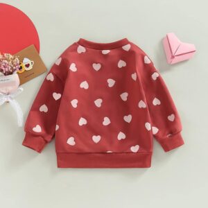 DOSYZTO Toddler Baby Girl Valentine's Day Outfit Spring Pink Sweatshirt Top Hey Sugar Print Sweater Shirts Fall Cute Clothes (Red Hearts Shirts,4-5T)