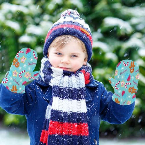 Christmas Gingerbread Boys Girls Gloves Sugar Cane Snowflakes Toddler Mittens Warm Baby Kids Snowboarding Gloves Ski Gloves for Skiing Outdoor Sport M