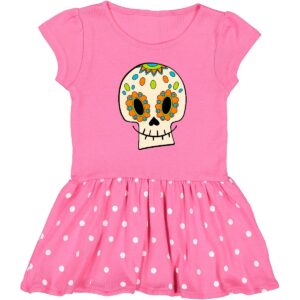 inktastic Smiling Sugar Skull for Day of The Dead Toddler Dress 4T Raspberry with Polka Dots 2cfea