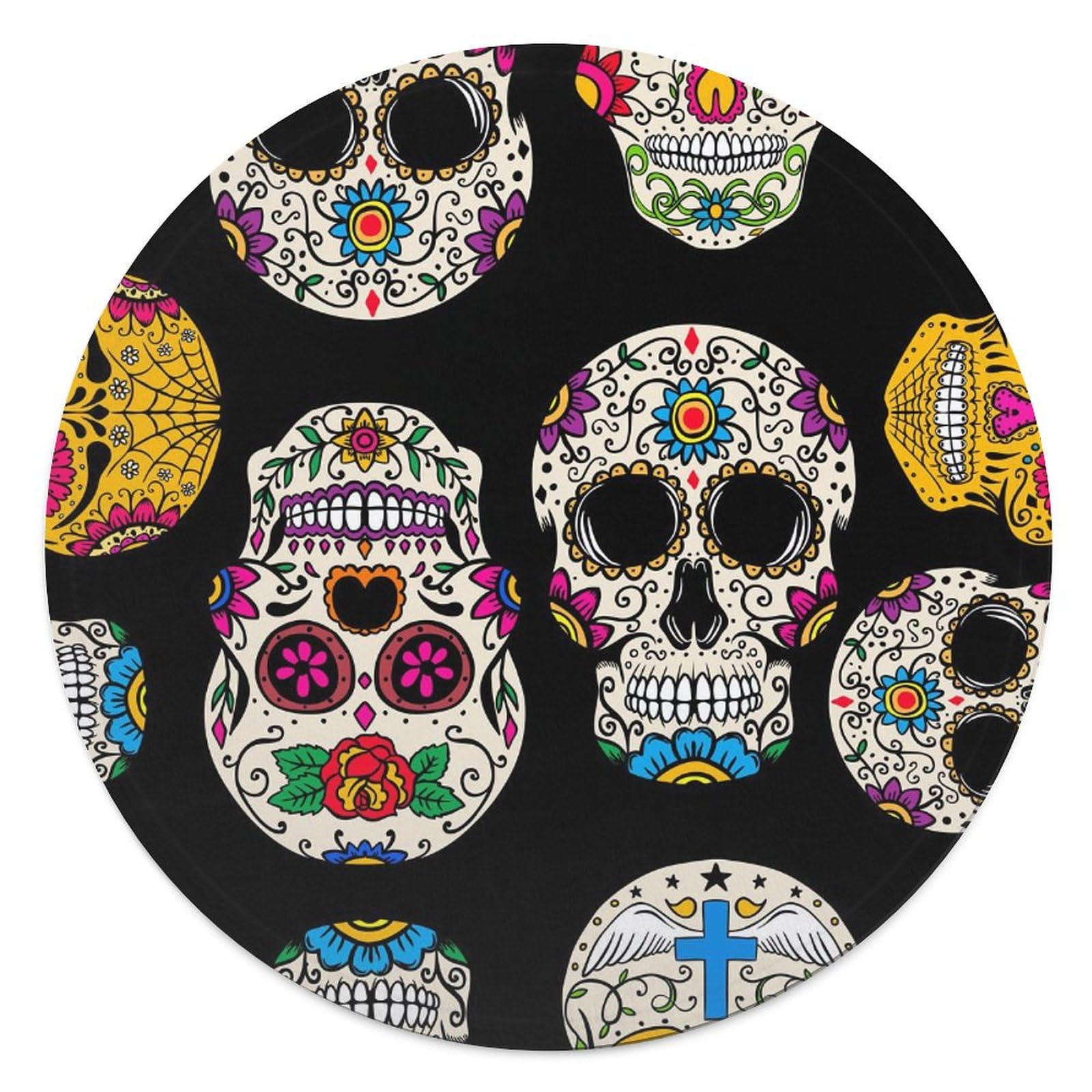 LAKIMCT Mexican Sugar Skulls Round Soft Baby Blankets for Boys Girls, Newborn Blanket for Suitable for Swaddling Sleep Stroller Cover Nursery Blanket, 35 Inch