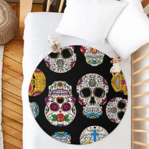 LAKIMCT Mexican Sugar Skulls Round Soft Baby Blankets for Boys Girls, Newborn Blanket for Suitable for Swaddling Sleep Stroller Cover Nursery Blanket, 35 Inch