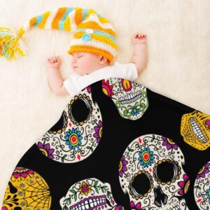 LAKIMCT Mexican Sugar Skulls Round Soft Baby Blankets for Boys Girls, Newborn Blanket for Suitable for Swaddling Sleep Stroller Cover Nursery Blanket, 35 Inch