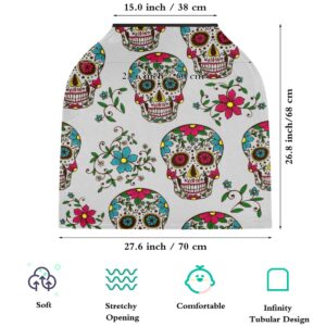 Death Sugar Skull Baby Car Seat Cover for Baby Boys and Girls Breathable Lightweight Carseat Cover Baby Carrier Cover Soft Flexible for Girls Boys