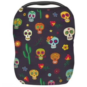 sugar skull flowers baby car seat cover for baby boys and girls breathable lightweight carseat cover baby carrier cover soft flexible for girls boys