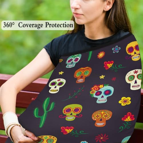 Sugar Skull Flowers Baby Car Seat Cover for Baby Boys and Girls Breathable Lightweight Carseat Cover Baby Carrier Cover Soft Flexible for Girls Boys