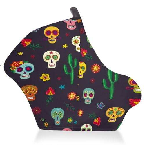 Sugar Skull Flowers Baby Car Seat Cover for Baby Boys and Girls Breathable Lightweight Carseat Cover Baby Carrier Cover Soft Flexible for Girls Boys