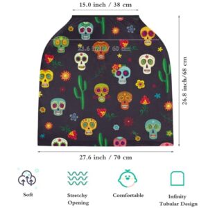 Sugar Skull Flowers Baby Car Seat Cover for Baby Boys and Girls Breathable Lightweight Carseat Cover Baby Carrier Cover Soft Flexible for Girls Boys