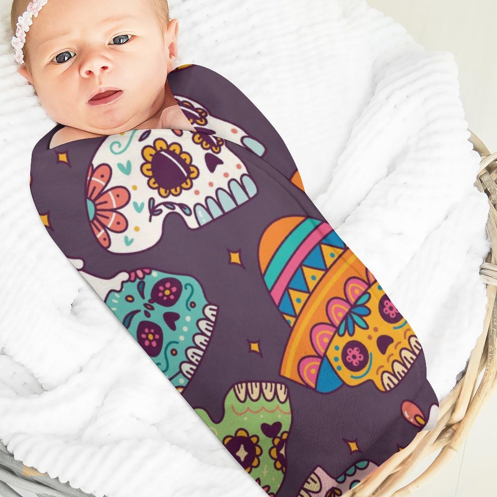 LAKIMCT Sugar Skull Round Soft Baby Blankets for Boys Girls, Newborn Blanket for Suitable for Swaddling Sleep Stroller Cover Nursery Blanket, 35 Inch