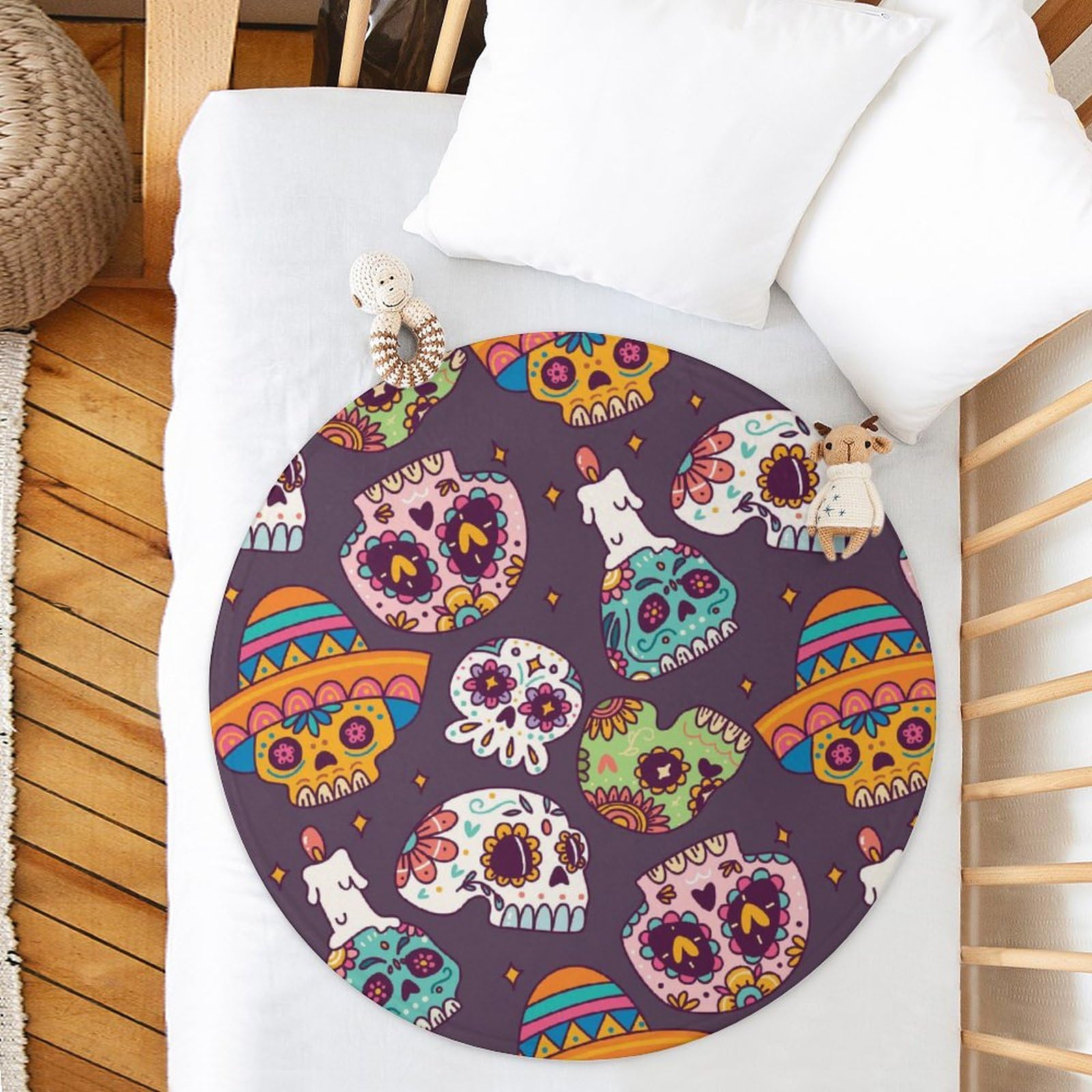 LAKIMCT Sugar Skull Round Soft Baby Blankets for Boys Girls, Newborn Blanket for Suitable for Swaddling Sleep Stroller Cover Nursery Blanket, 35 Inch