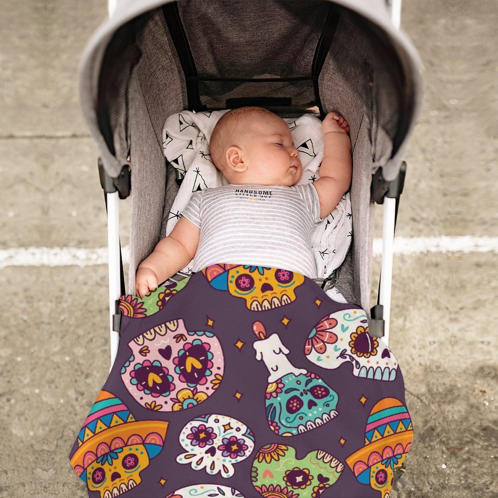 LAKIMCT Sugar Skull Round Soft Baby Blankets for Boys Girls, Newborn Blanket for Suitable for Swaddling Sleep Stroller Cover Nursery Blanket, 35 Inch